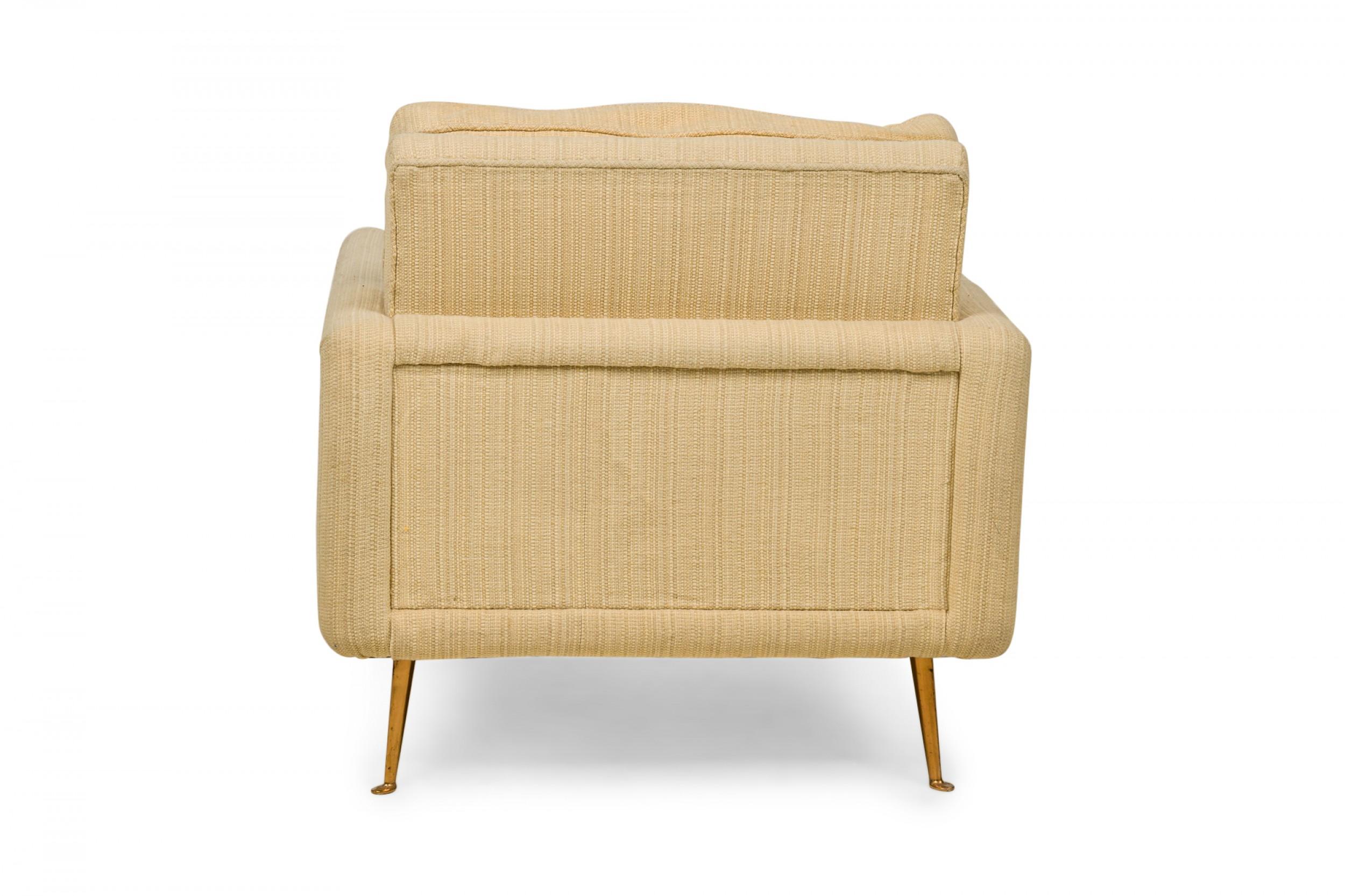20th Century American Contemporary Beige Fabric Upholstered Bronze Leg Lounge / Armchair For Sale