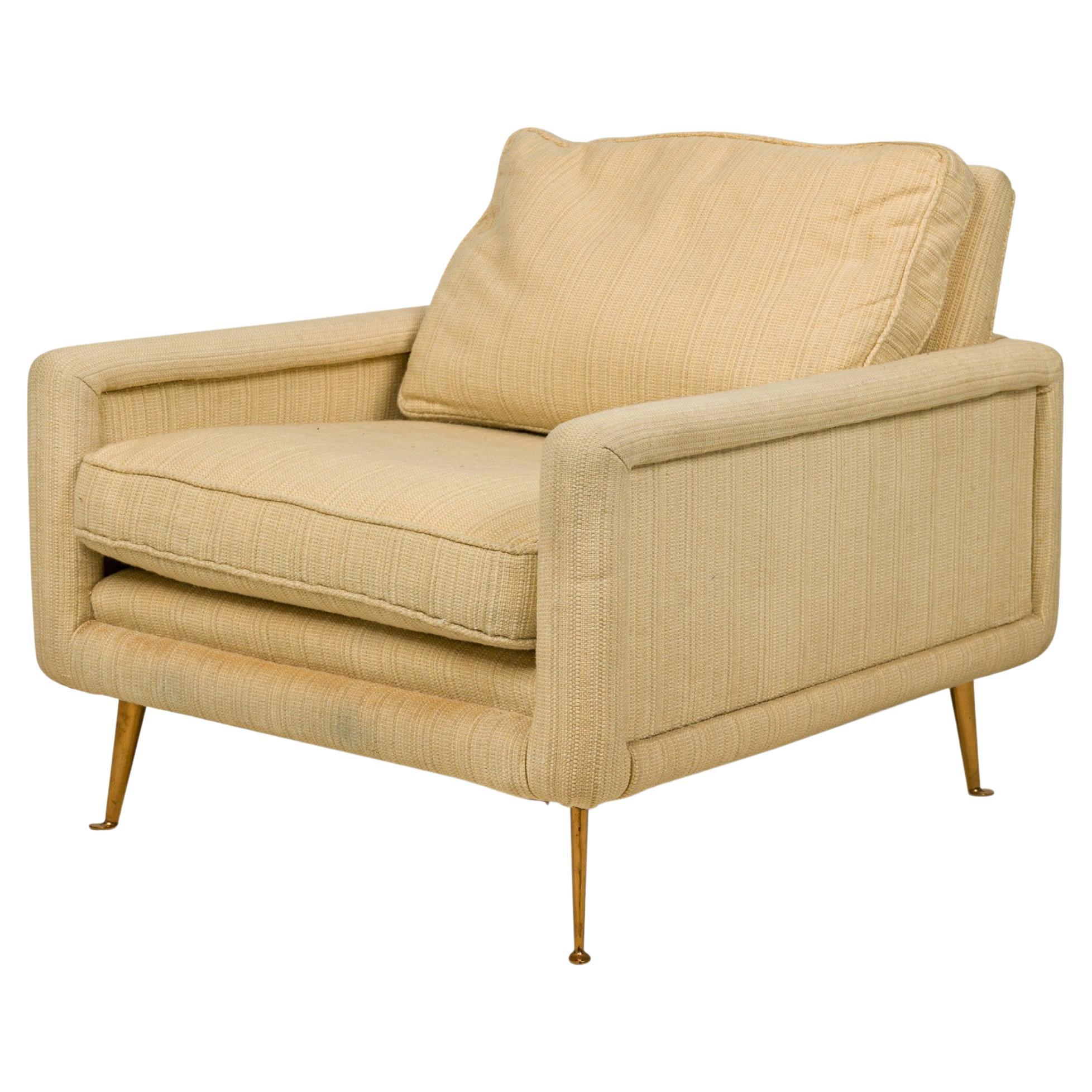 American Contemporary Beige Fabric Upholstered Bronze Leg Lounge / Armchair For Sale