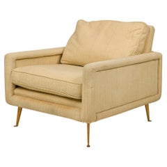 American Contemporary Beige Fabric Upholstered Bronze Leg Lounge / Armchair