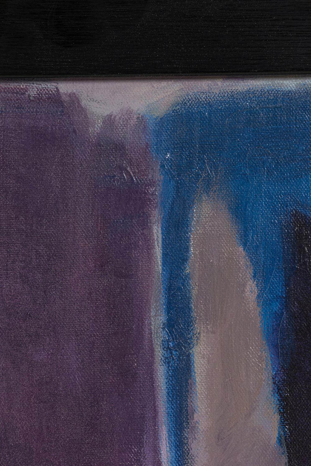 American Contemporary Schwarz, Blau und Lila Gerahmt Abstrakt Auf Leinwand im Zustand „Gut“ im Angebot in Queens, NY