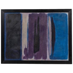 American Contemporary Black, Blue and Purple Framed Abstract On Canvas