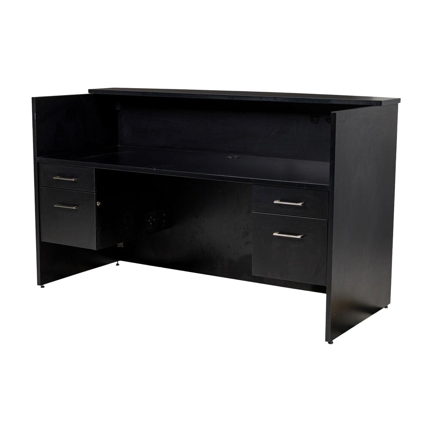 American Contemporary Black Laminate Suspended Twin Pedestal Reception Desk For Sale