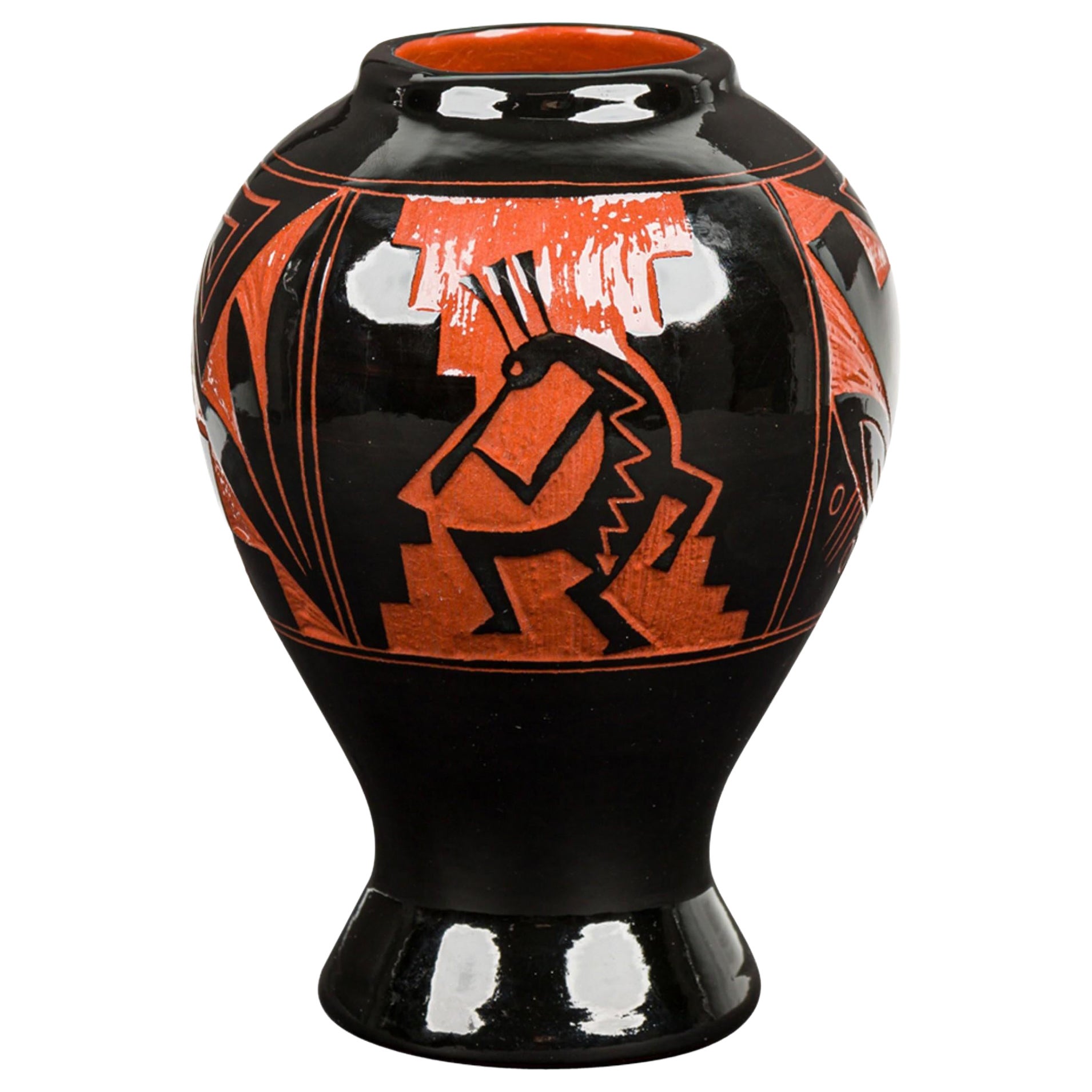 Urna nera contemporanea americana con pittura arancione in vendita