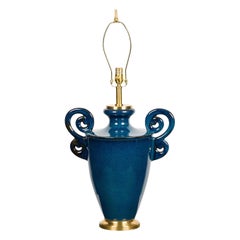 American Contemporary Blue Urn Table Lamp with Handles