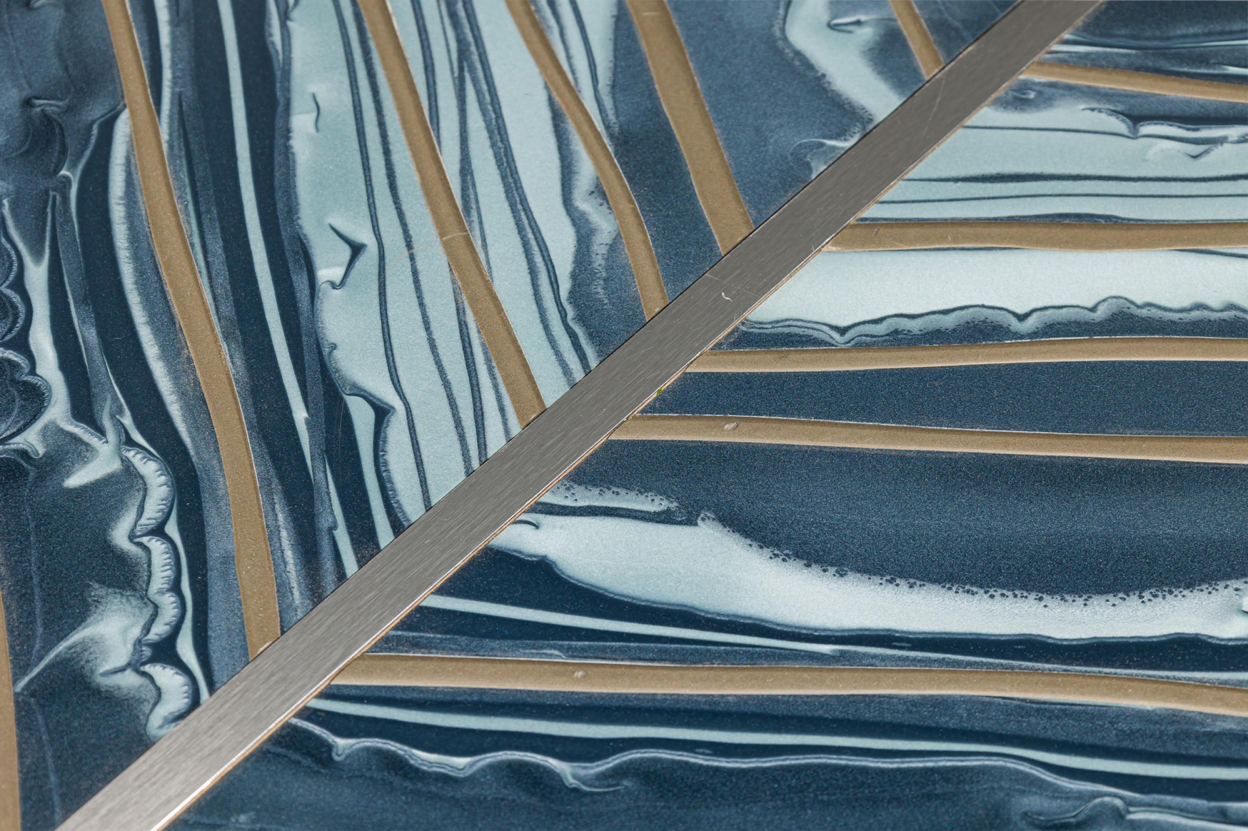 Moulage American Contemporary Brutalist Round Dining Table with Blue Faux Marble Top en vente