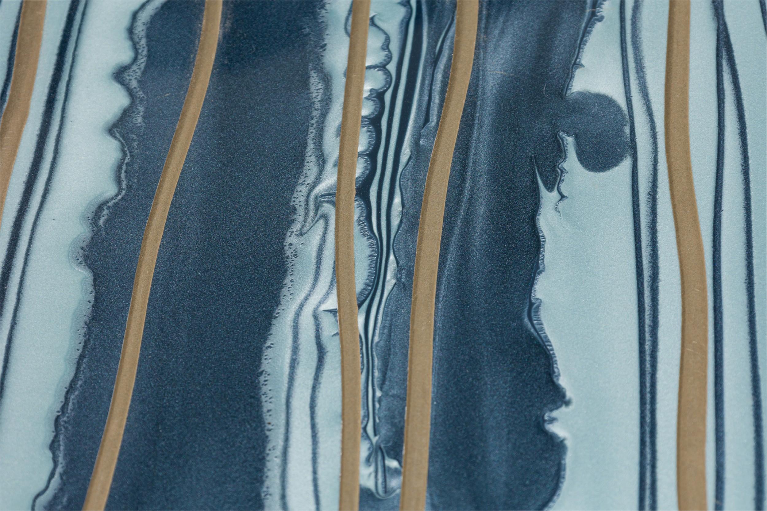 20ième siècle American Contemporary Brutalist Round Dining Table with Blue Faux Marble Top en vente