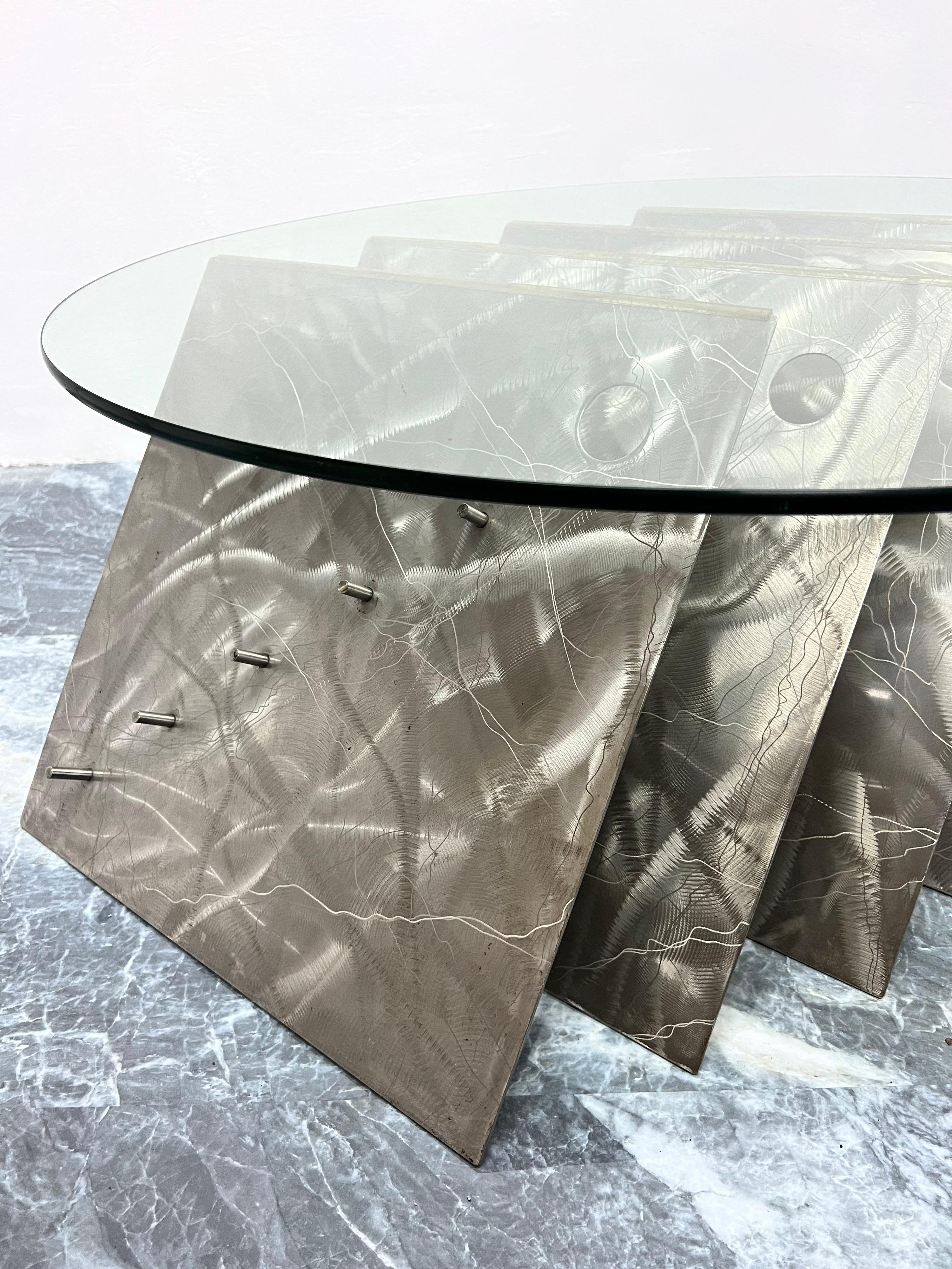 American Contemporary Custom Made Steel and Glass Art Coffee Table, USA 1990s For Sale 7
