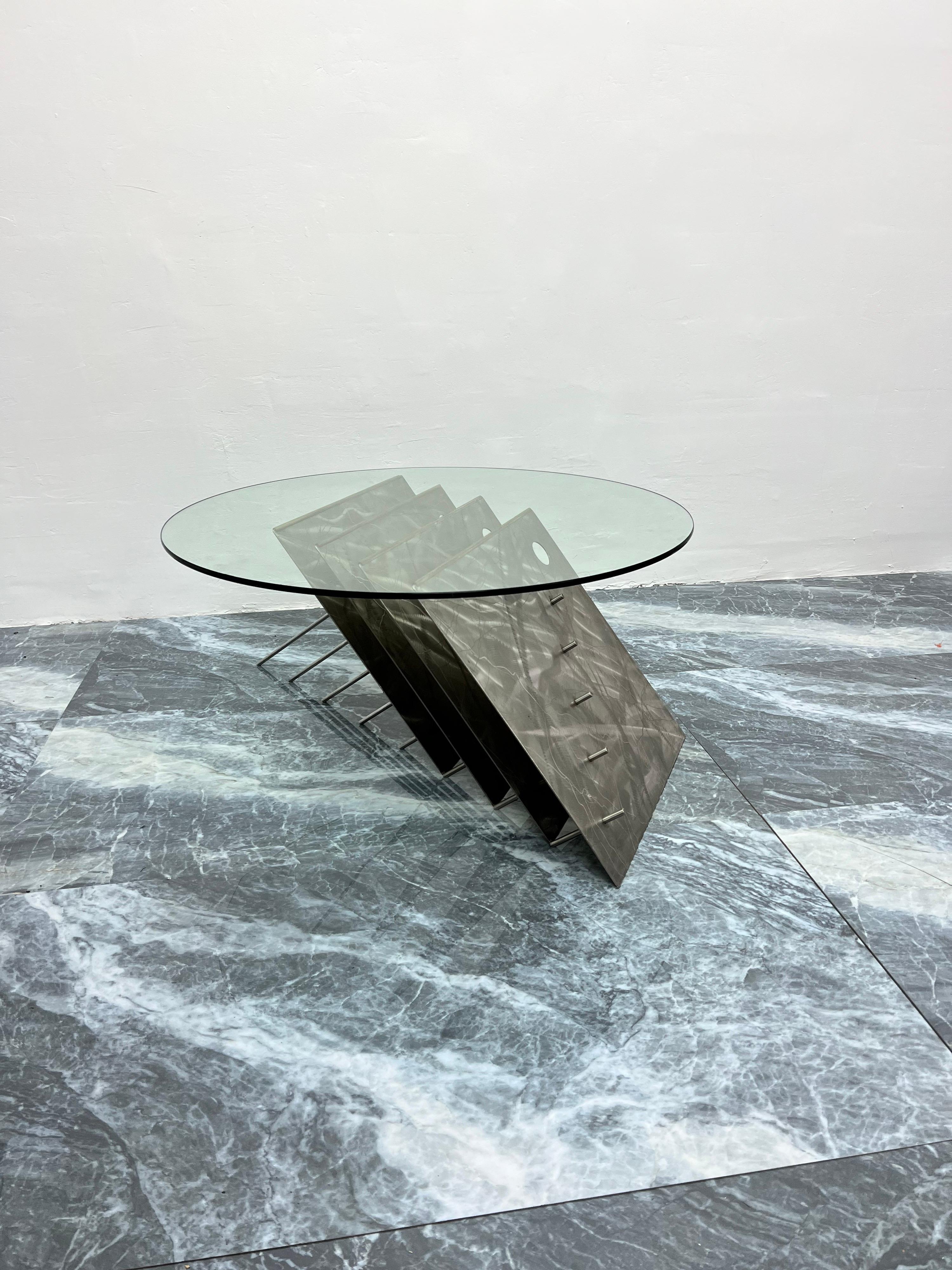 American Contemporary Custom Made Steel and Glass Art Coffee Table, USA 1990s For Sale 9