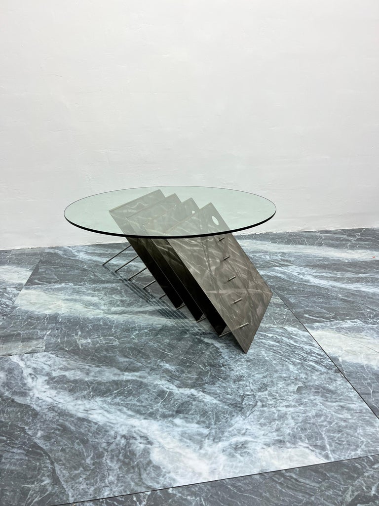 American Contemporary Custom Made Steel and Glass Art Coffee Table, USA