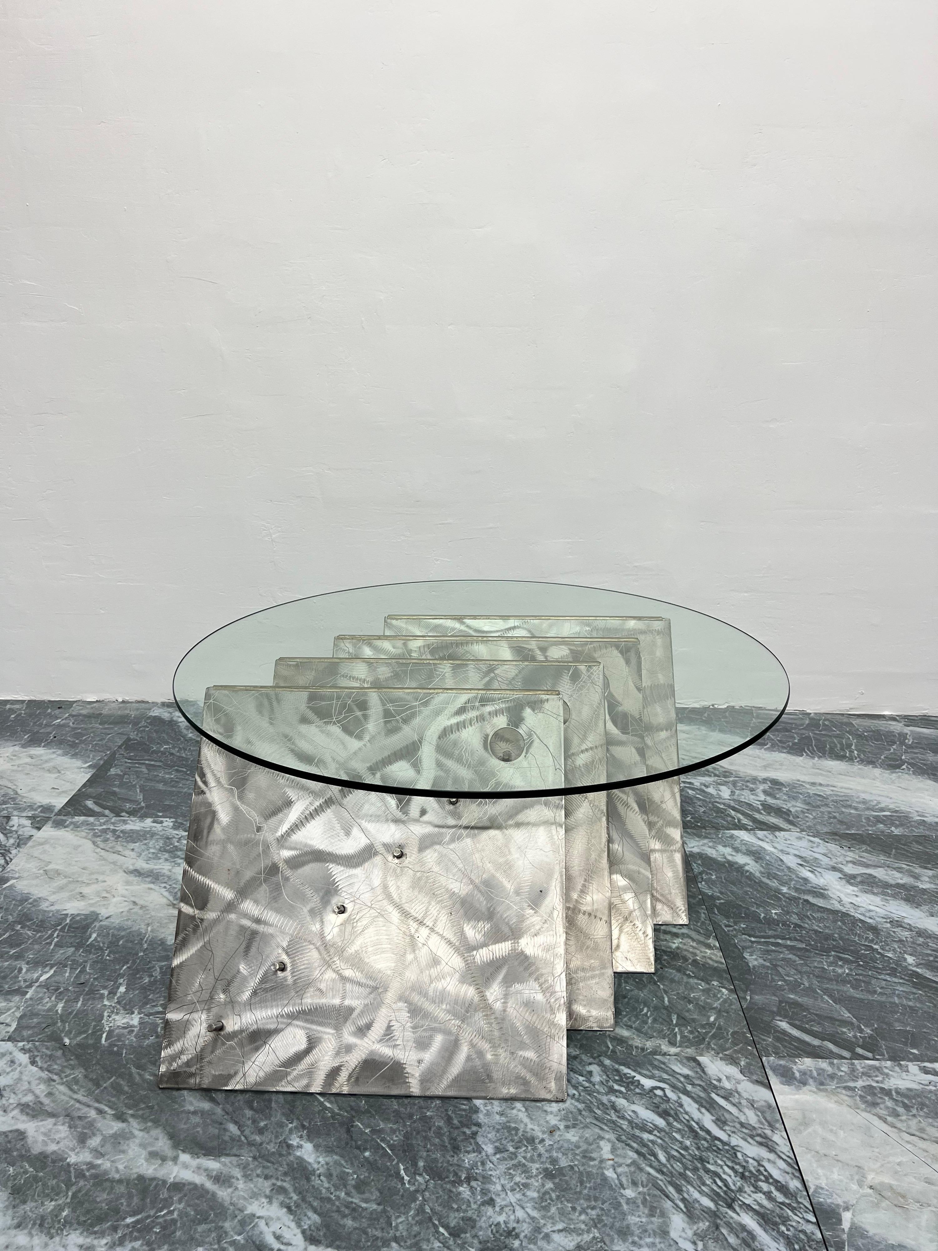 American Contemporary Custom Made Steel and Glass Art Coffee Table, USA 1990s In Good Condition For Sale In Miami, FL