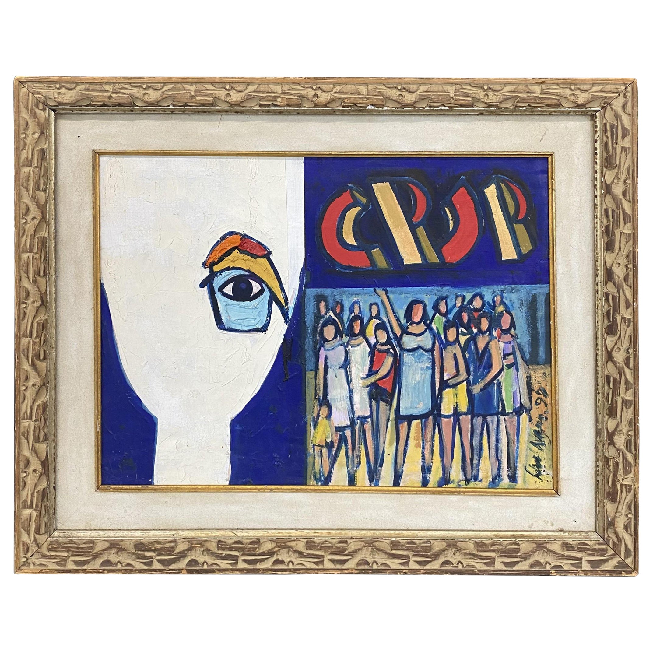 American Contemporary Framed Abstract Oil on Canvas of Figures Celebrating For Sale