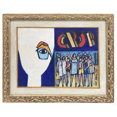 American Contemporary Framed Abstract Oil on Canvas of Figures Celebrating American Contemporary Framed Abstract Oil on Canvas of Figures Celebrating