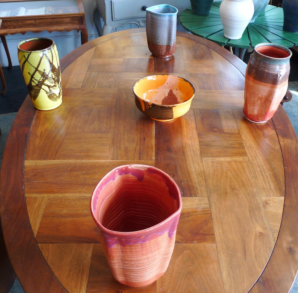 American Contemporary Glazed Ceramic 4 Pots and 1 Bowl In New Condition In Santa Monica, CA