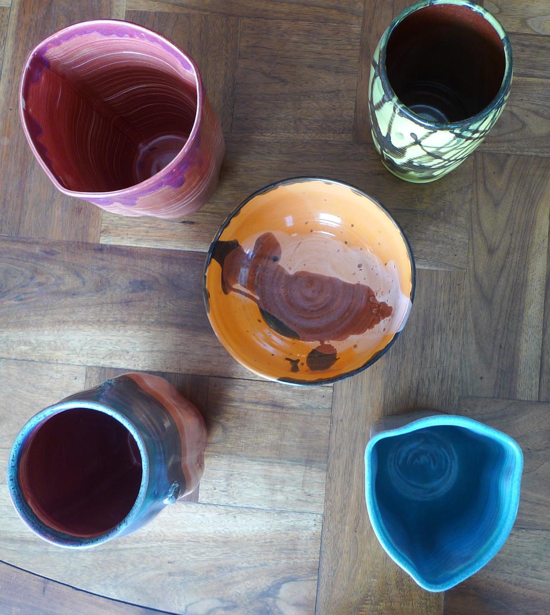 American Contemporary Glazed Ceramic 4 Pots and 1 Bowl 1