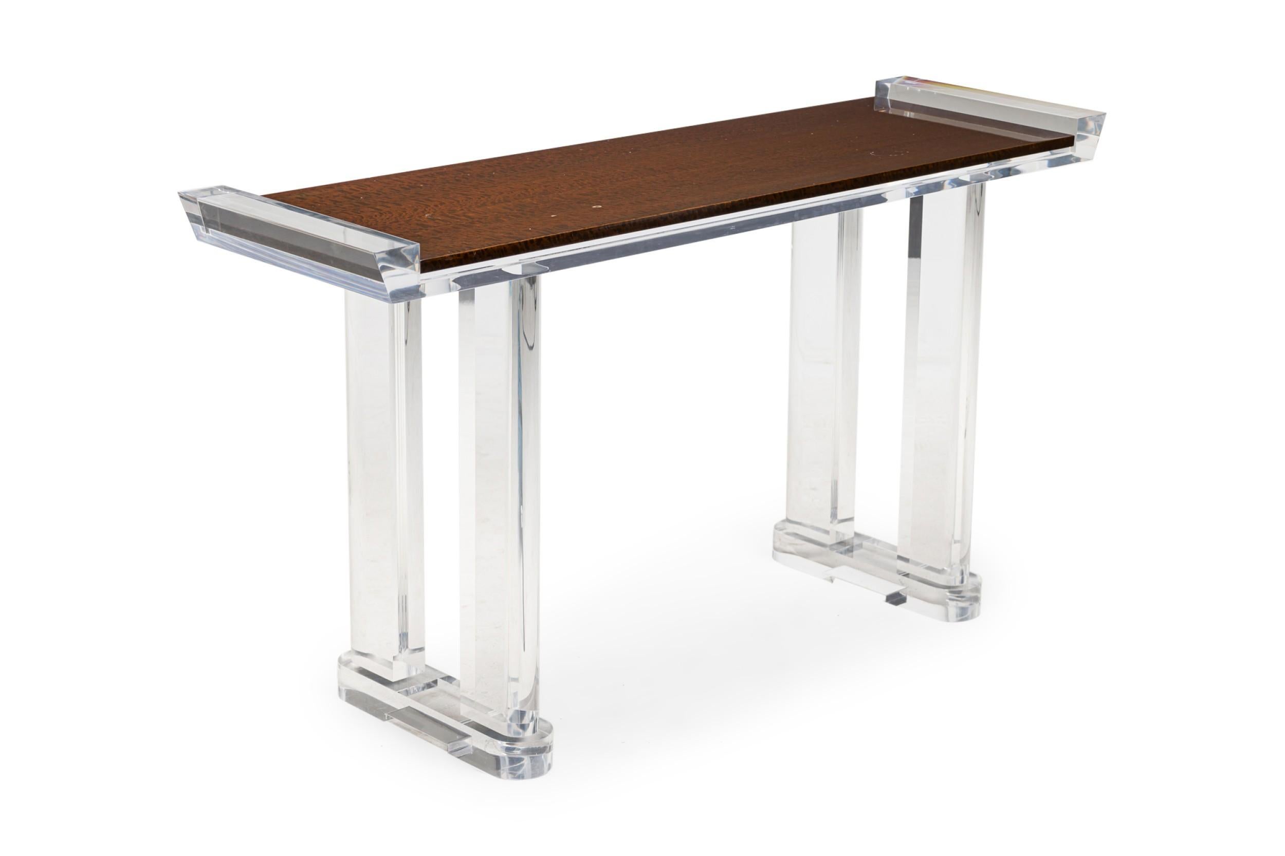 Hand-Crafted American Contemporary Lucite Console Table with Glass Top For Sale