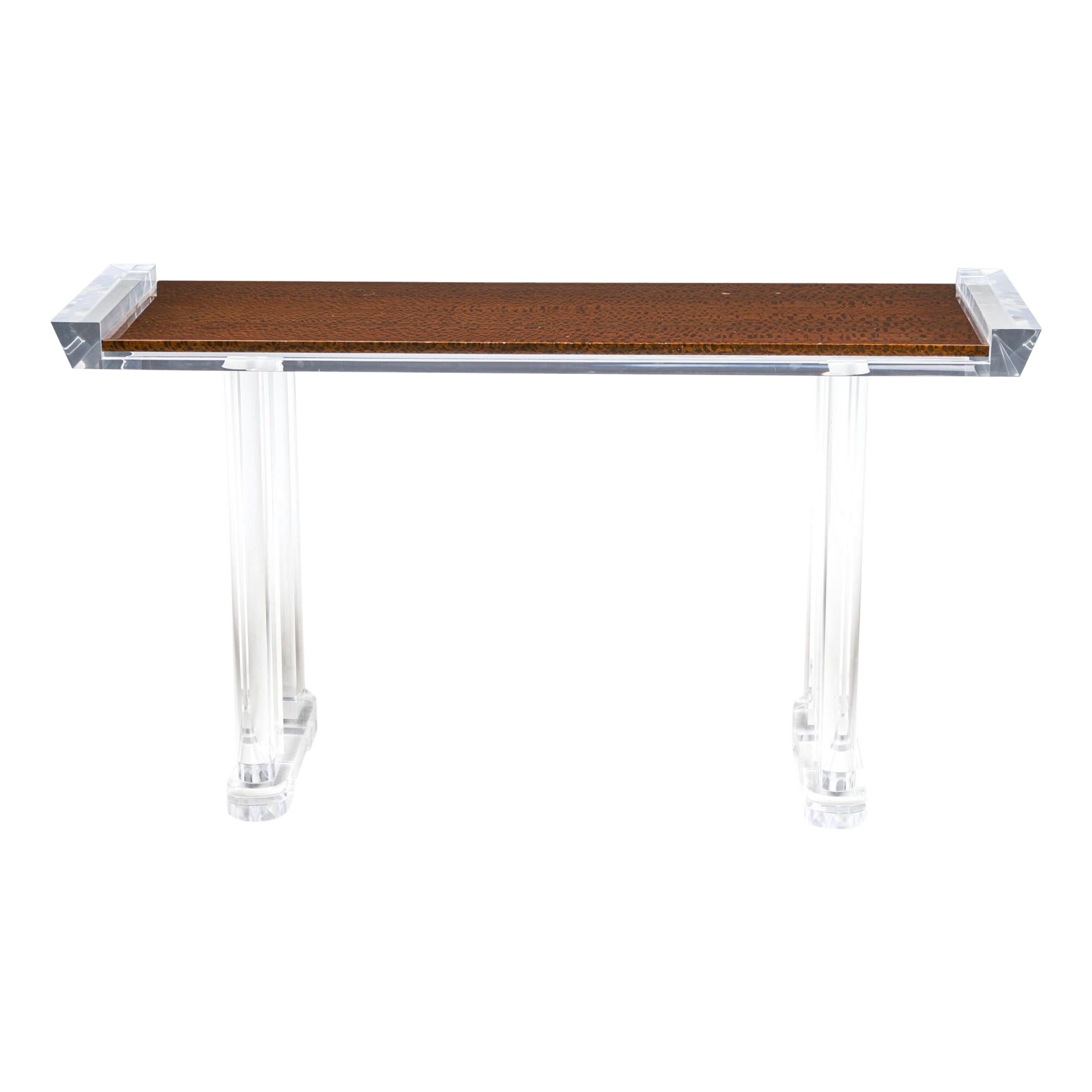 Mesa Consola Americana Contemporánea de Lucite con Tapa de Cristal