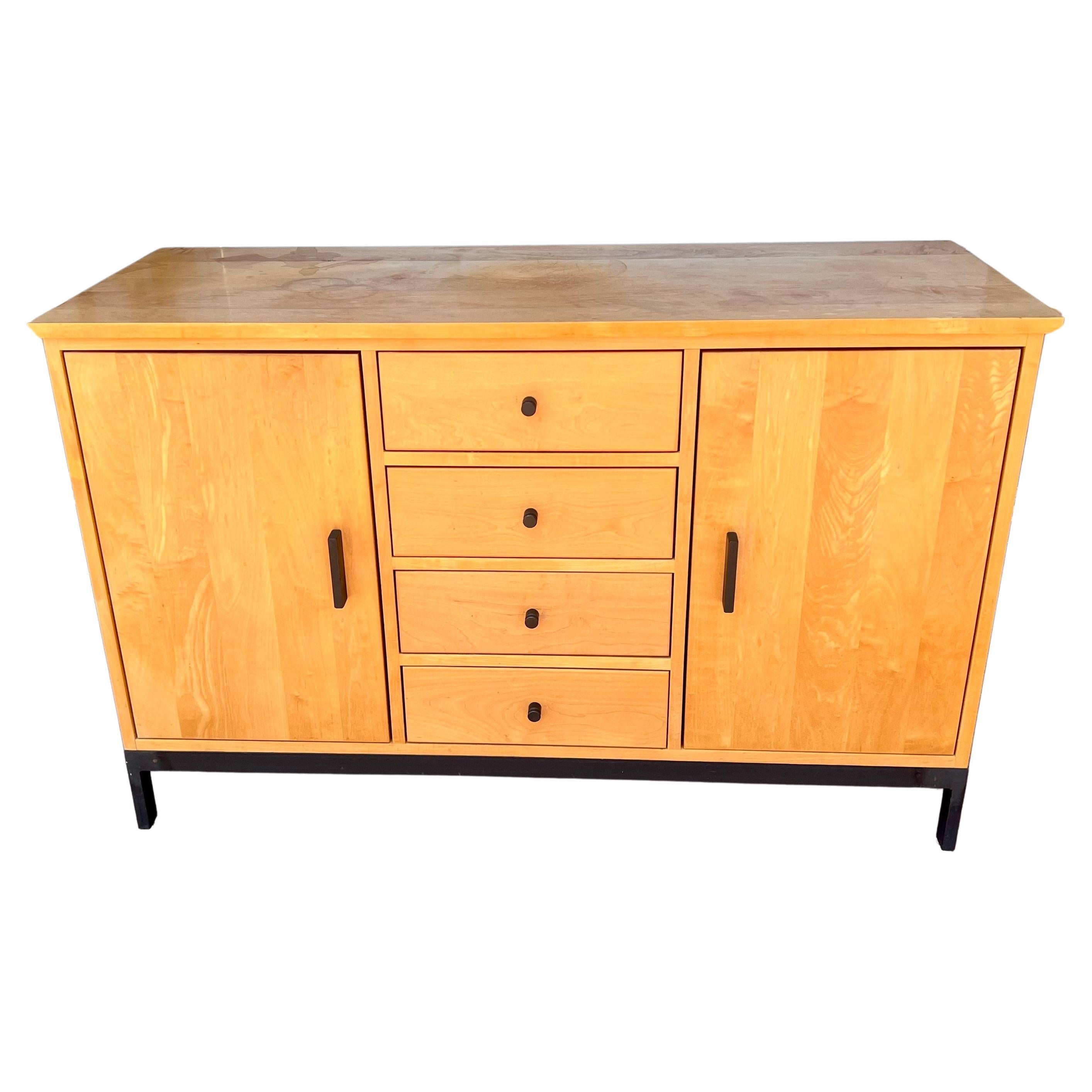 A classic American craftsmanship solid maple and natural steel base versatile credenza  , made of solid maple and solid steel base great craftsmanship made by top furniture american company, Room and board circa 2005 we have cleaned and refinished