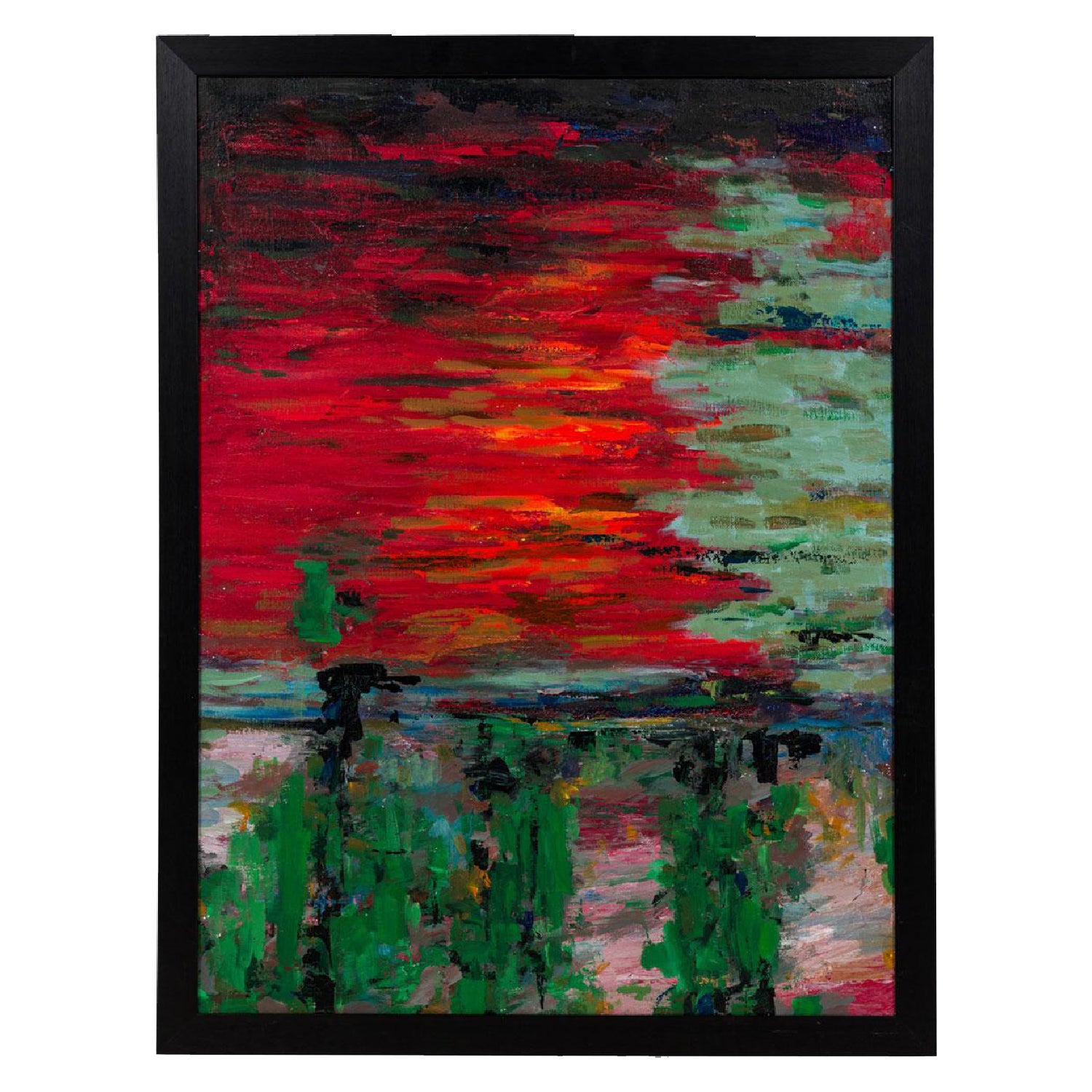 American Contemporary Red and Green Abstract Acrylic on Canvas