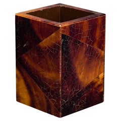 American Contemporary Tiger Eye Veneer pencil holder