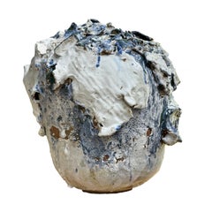 American Contemporary White Bold Ceramic Sculptural Vessel with Kitsugi