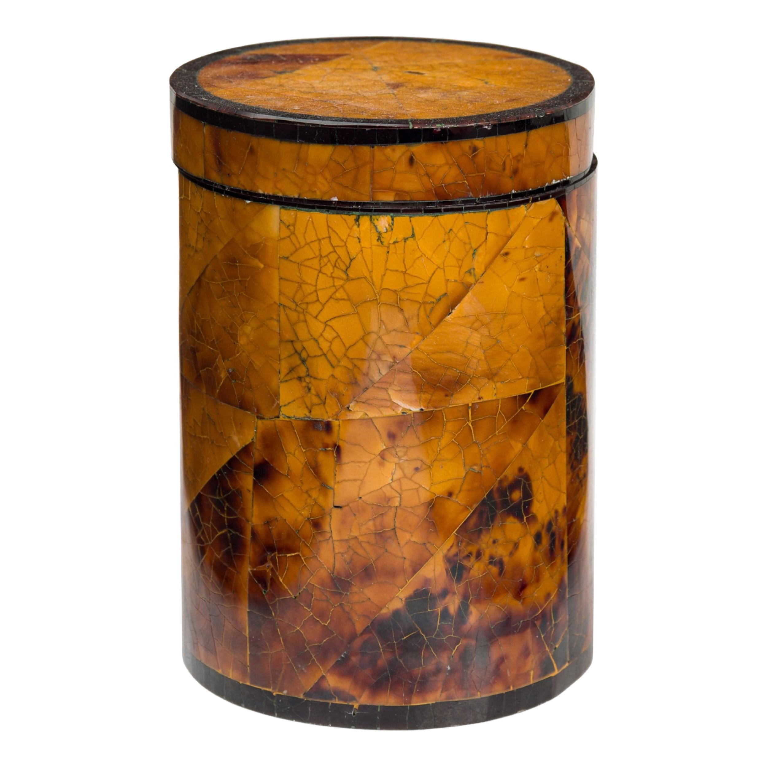 American ContemporaryTiger Eye Veneer cylindrical container box