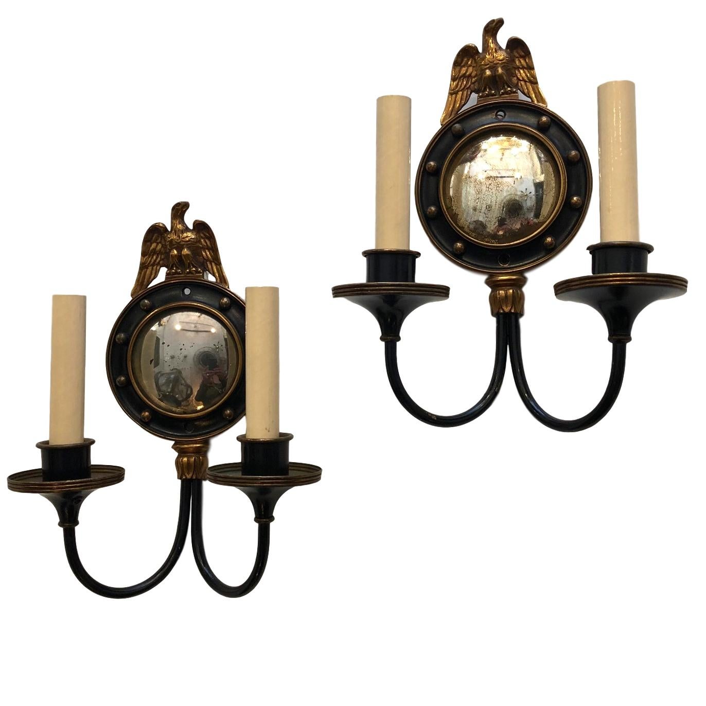 American Convex Mirror Sconces In Good Condition In New York, NY