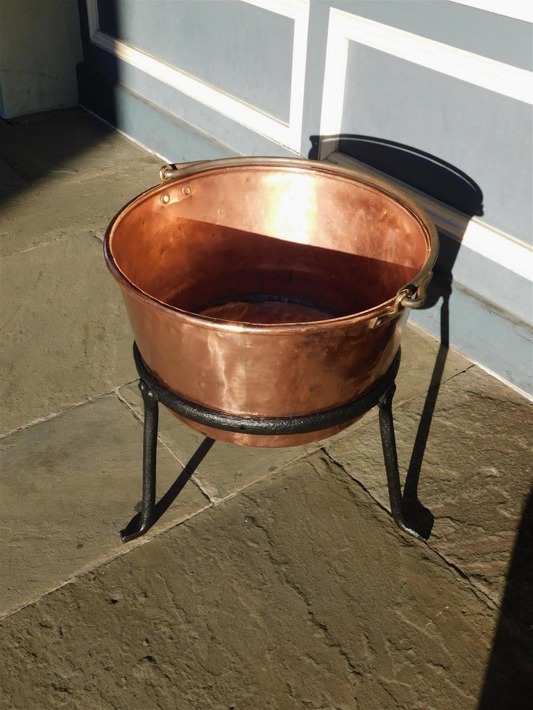 American Copper, Brass, and Wrought Iron Plantation Cauldron on Stand ...