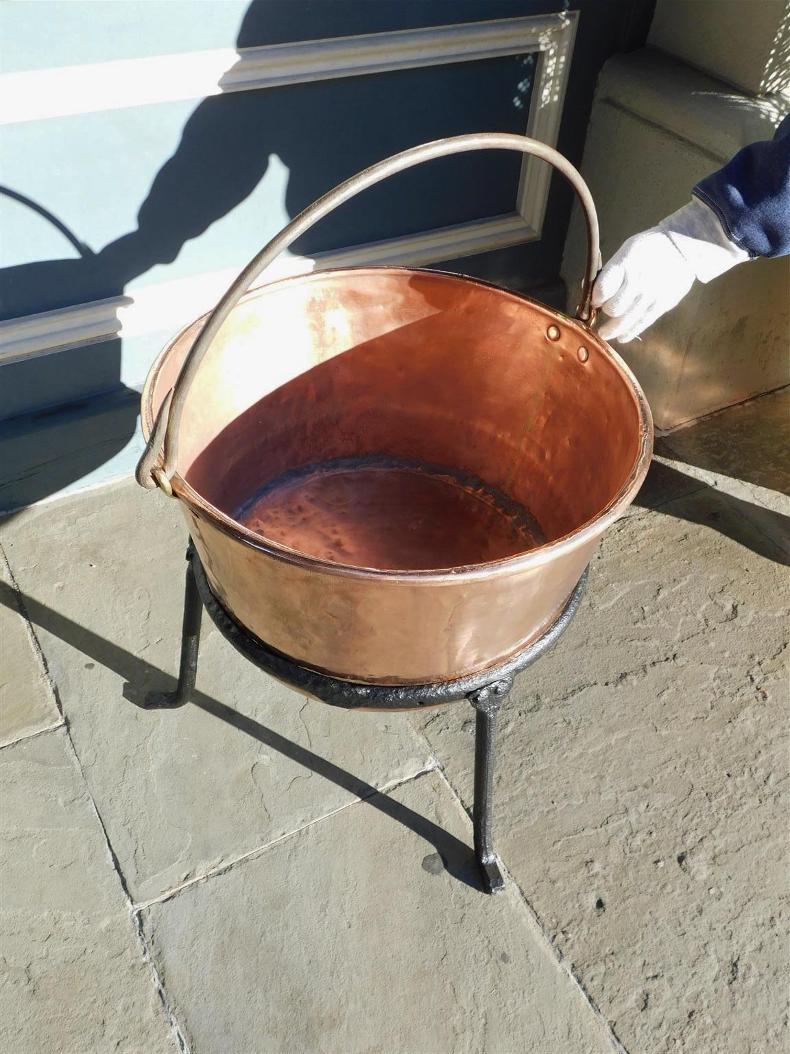 American Colonial American Copper, Brass, and Wrought Iron Plantation Cauldron on Stand, C 1780 For Sale