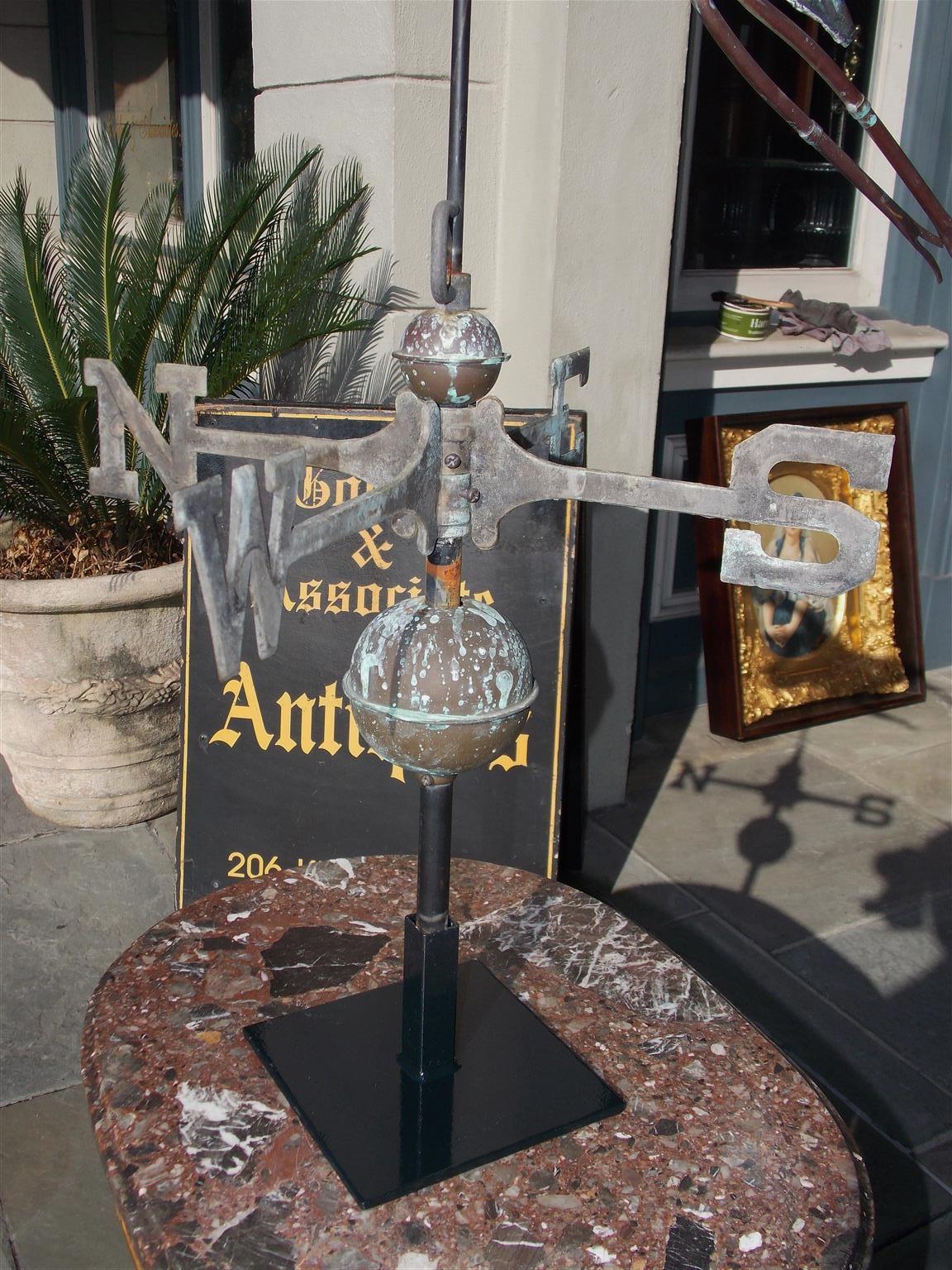 American Copper and Zinc Egret Directional Weathervane Mounted on Stand, C. 1870 1