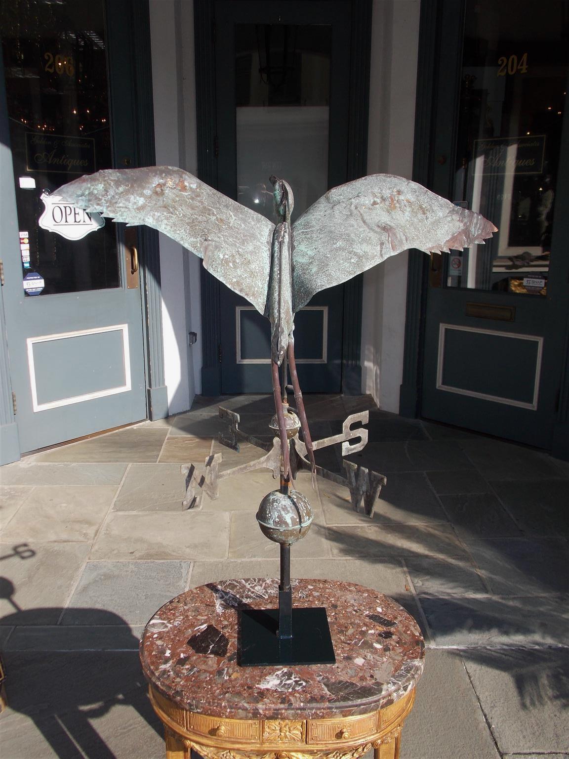 American Copper and Zinc Egret Directional Weathervane Mounted on Stand, C. 1870 2