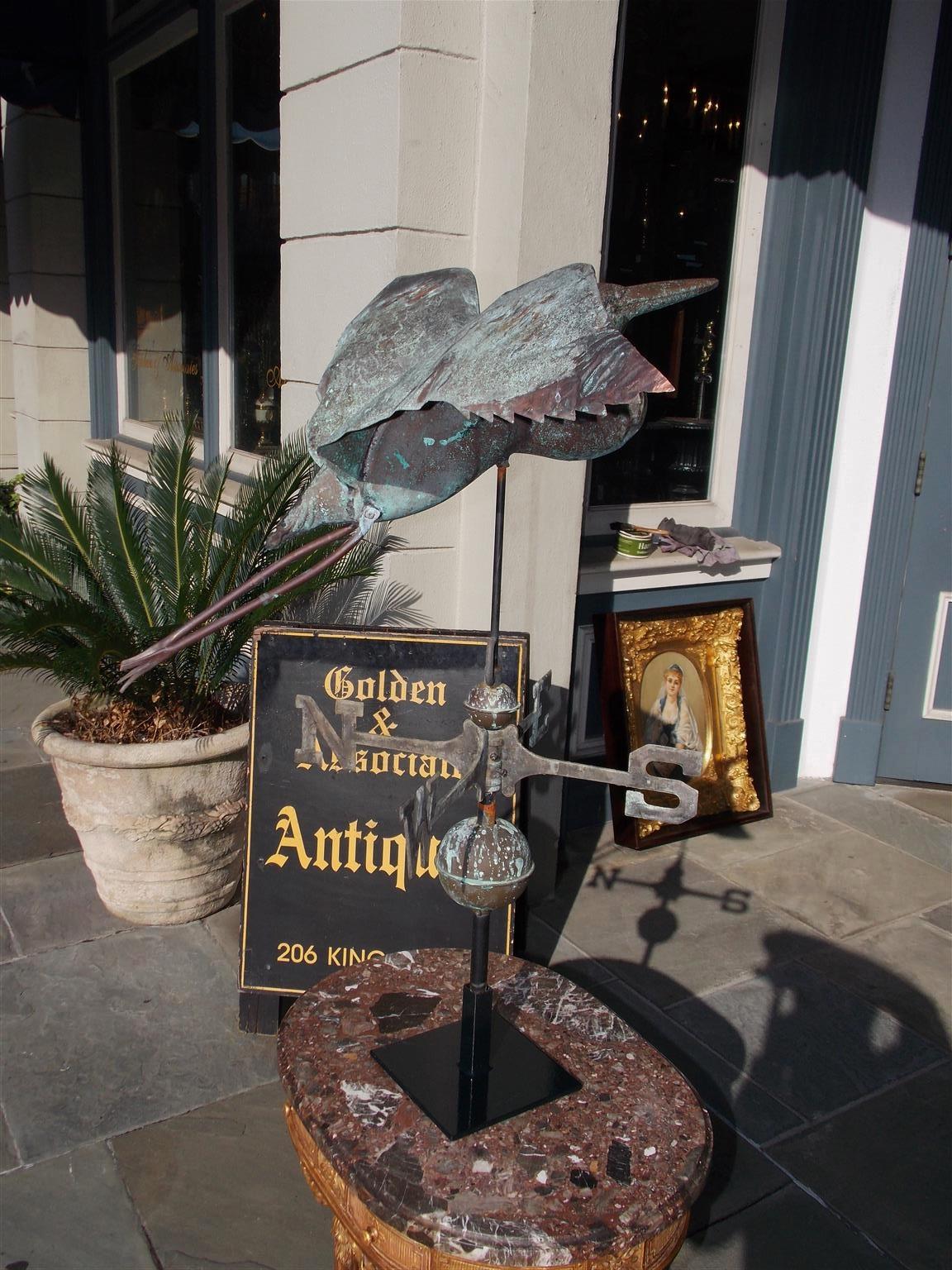 American Copper and Zinc Egret Directional Weathervane Mounted on Stand, C. 1870 3