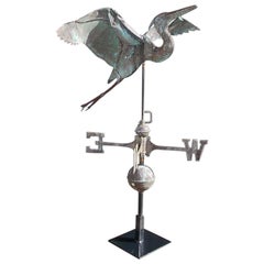 Antique American Copper and Zinc Egret Directional Weathervane Mounted on Stand, C. 1870