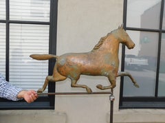 American Copper Full Bodied Horse Weather Vane with Directional on Stand, C 1890