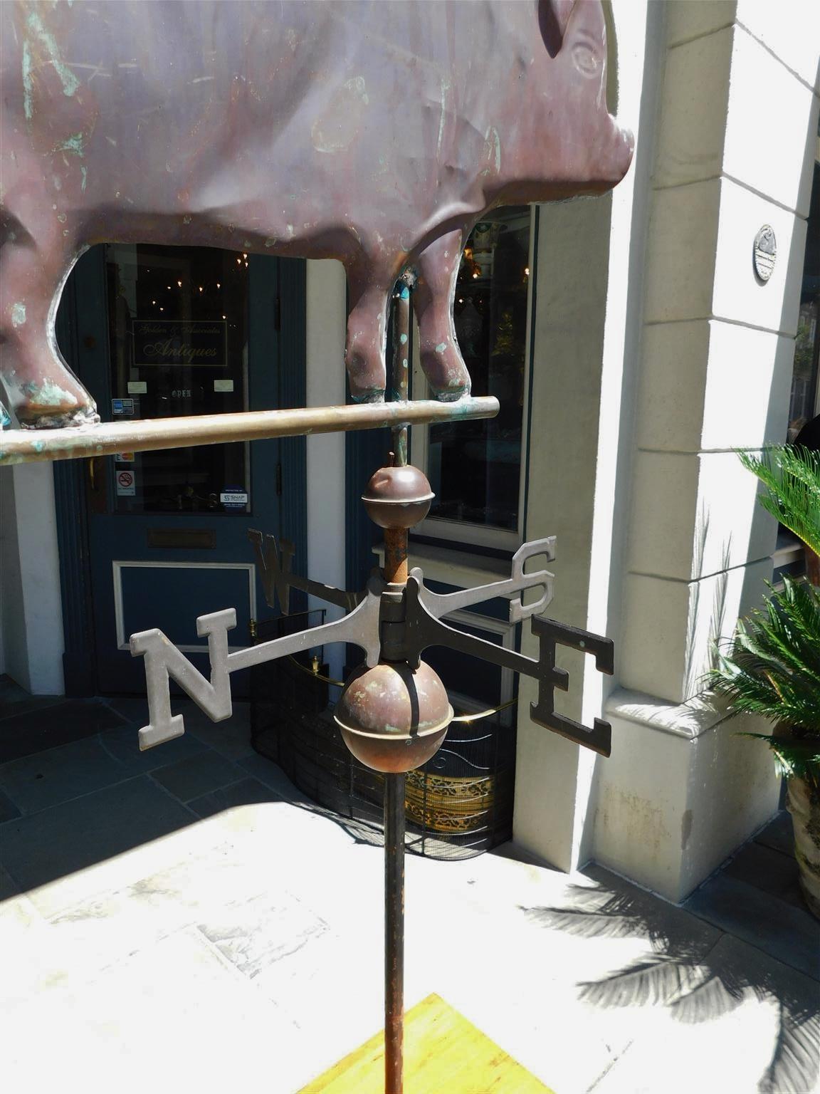 Late 19th Century American Copper Full Bodied Pig Directional Weathervane on Stand, circa 1880 For Sale