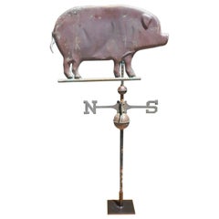 Antique American Copper Full Bodied Pig Directional Weathervane on Stand, circa 1880