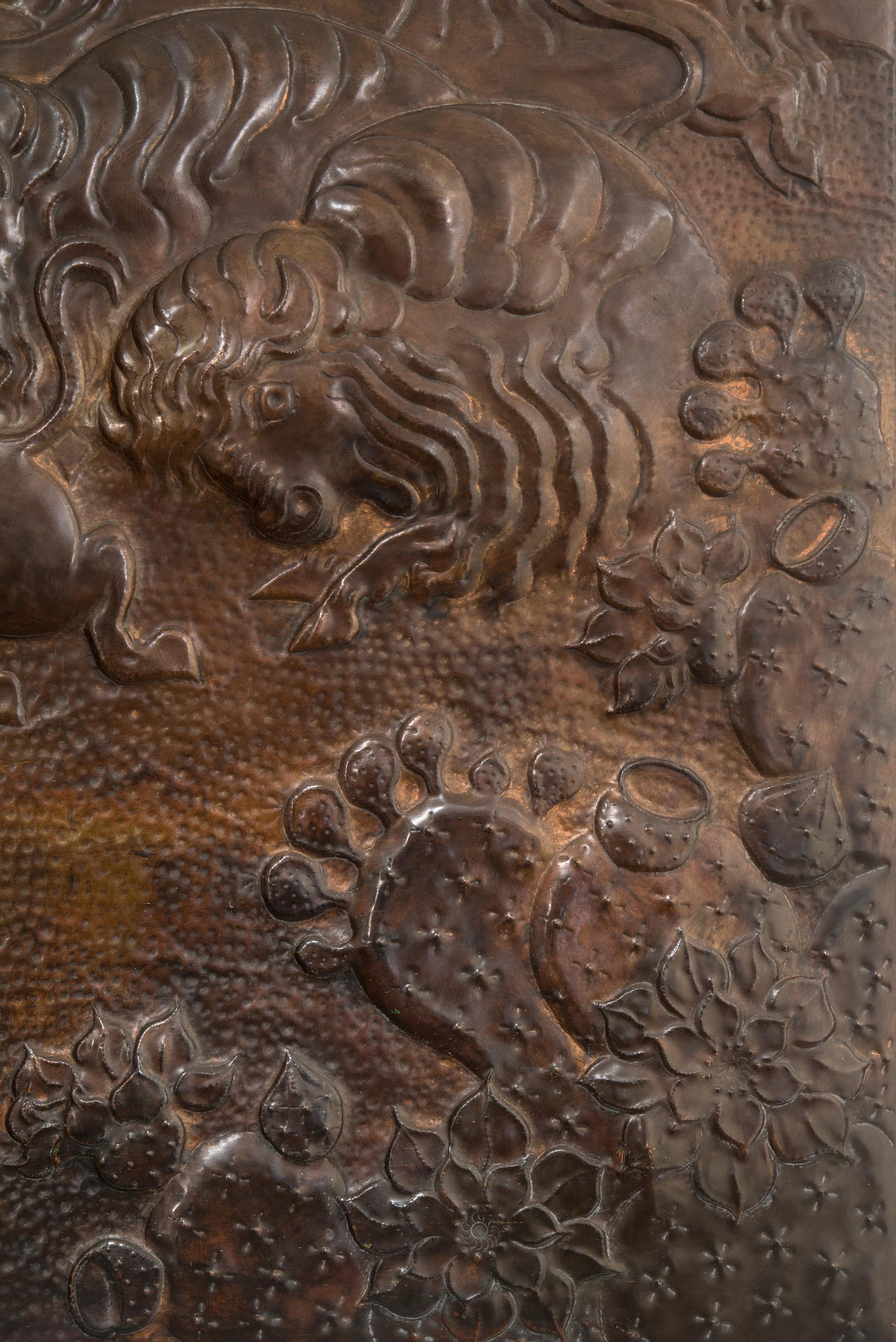 Repoussé American Copper Low-Relief of a Herd of Bison / Buffalo For Sale