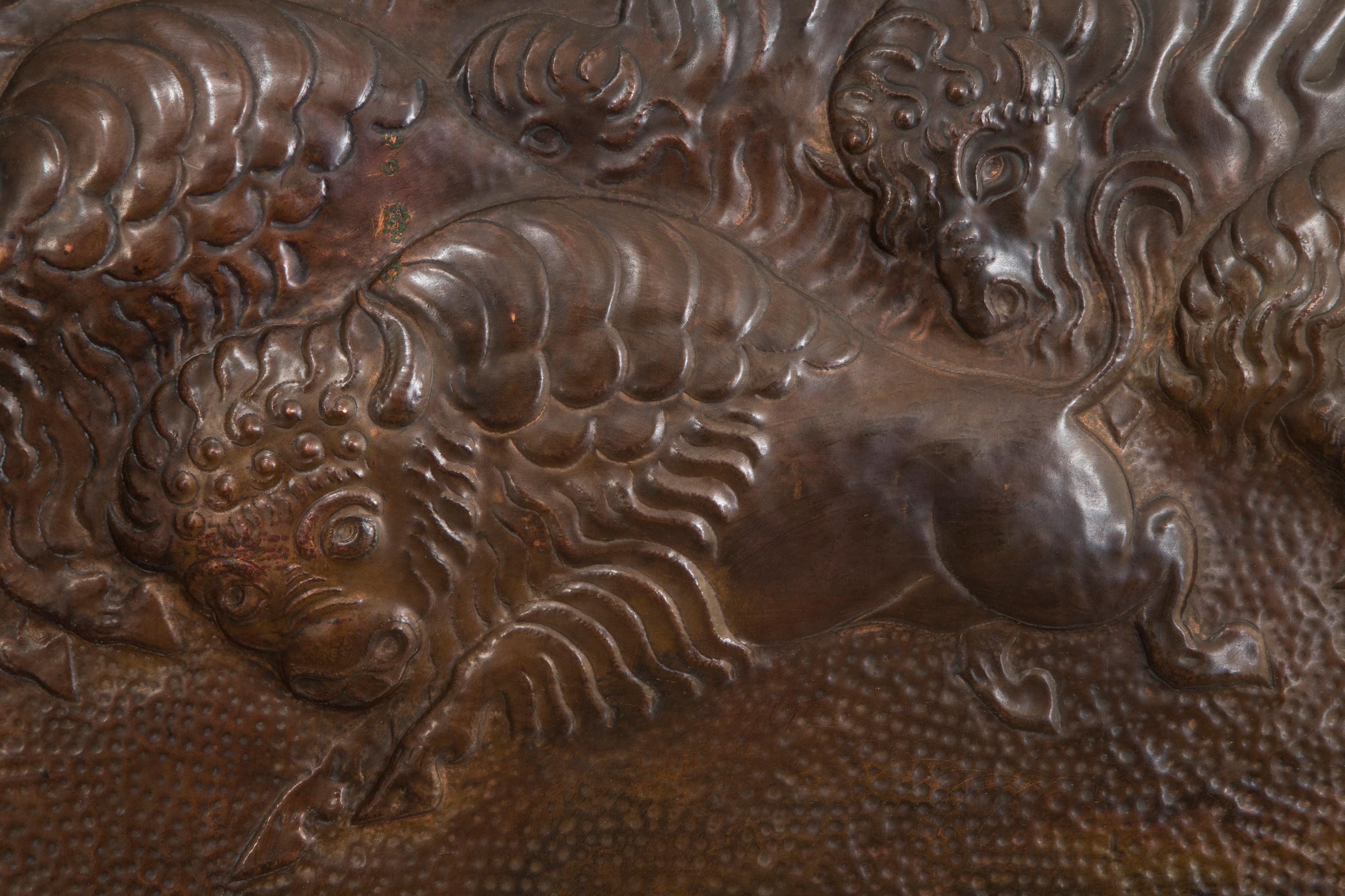 American Copper Low-Relief of a Herd of Bison / Buffalo In Excellent Condition For Sale In New York, NY