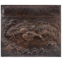 Antique American Copper Low-Relief of a Herd of Bison / Buffalo