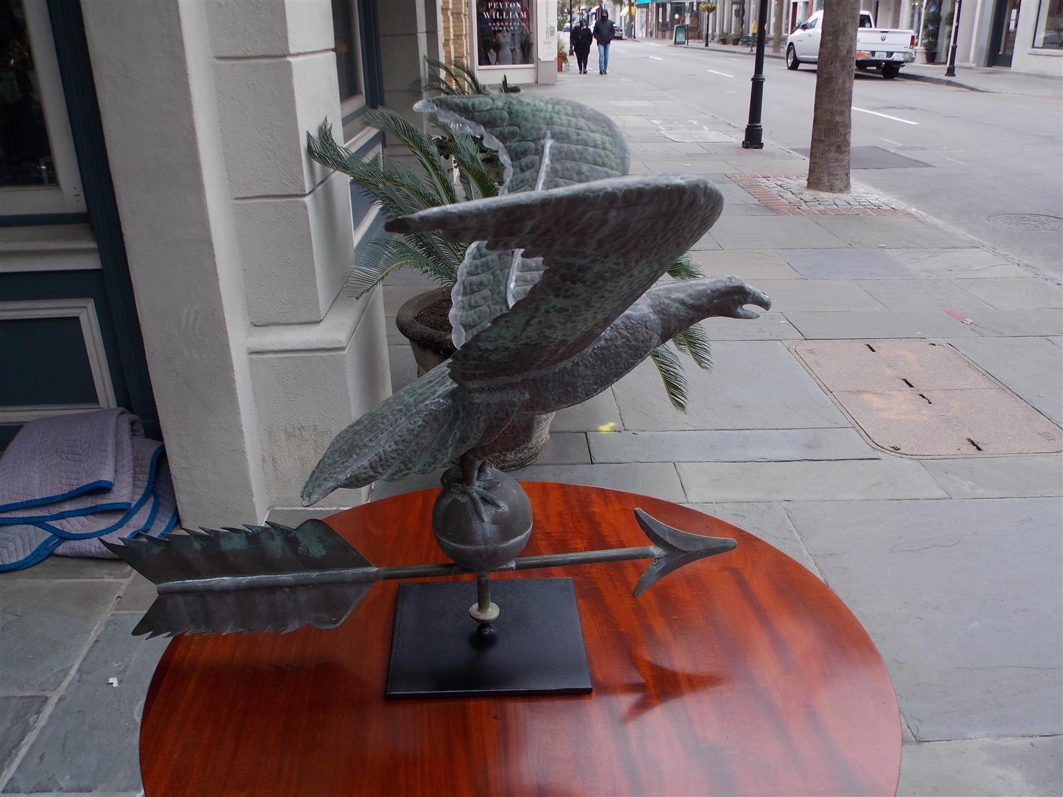 Folk Art American Copper Spread Winged Eagle Weathervane with Sphere and Arrow, C. 1880 For Sale