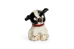 American Country Antique Black and White Painted Cast Iron Dog Form Coin Bank