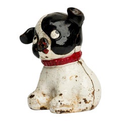 American Country Antique Black and White Painted Cast Iron Dog Form Coin Bank