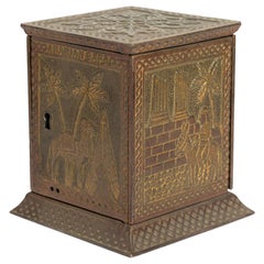 American Country Antique Cast Metal Arabian Motif Rectangular Coin Bank