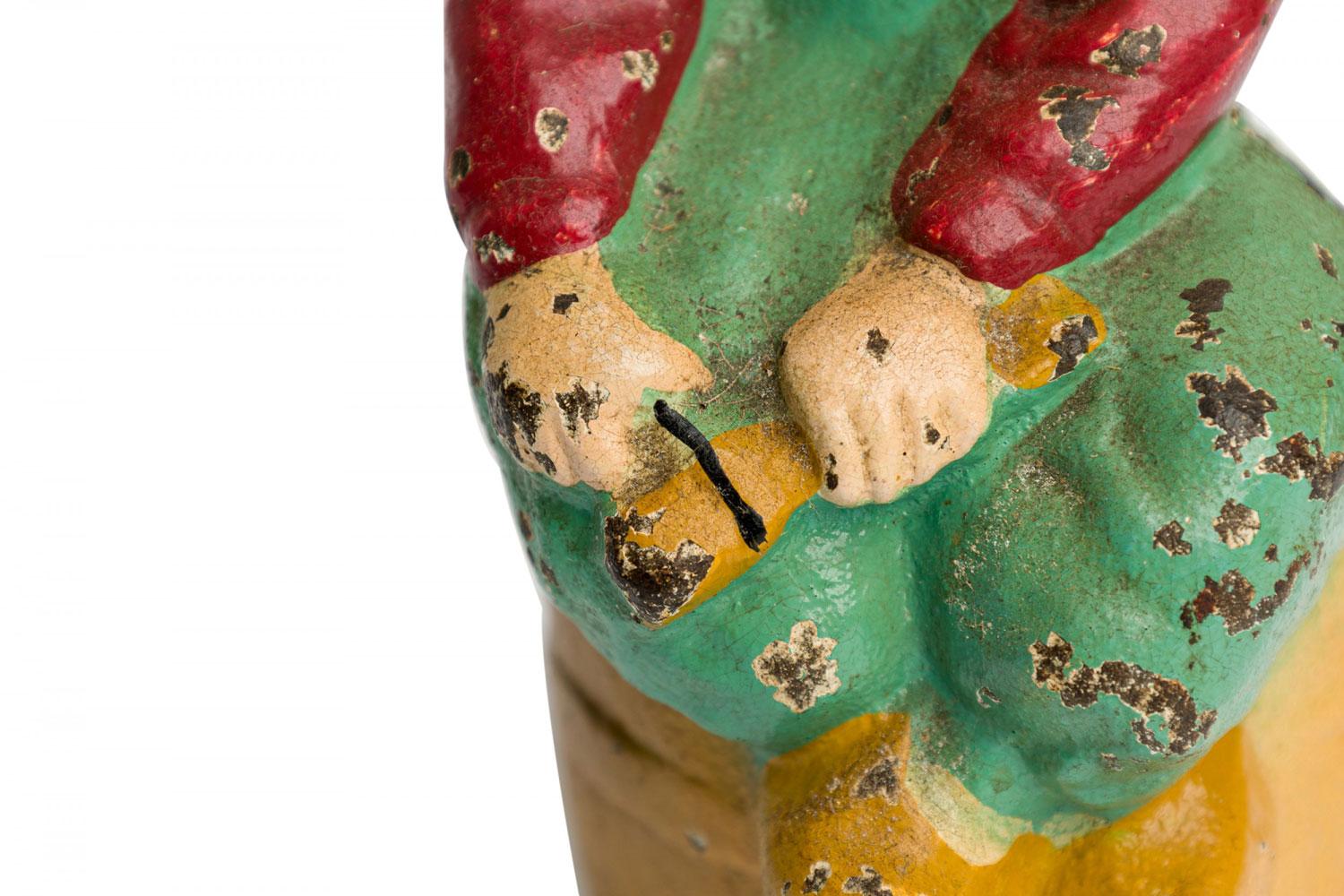 20ième siècle American Country Antique Painted Cast Iron Dutch Child Figural Coin Bank en vente