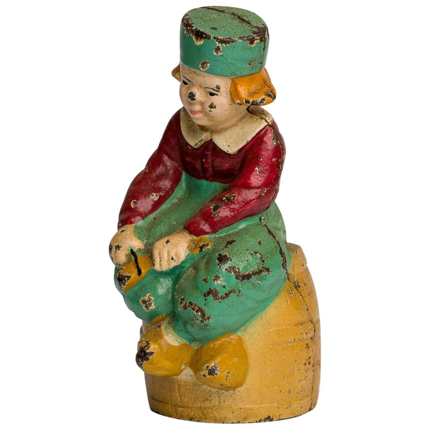 American Country Antique Painted Cast Iron Dutch Child Figural Coin Bank