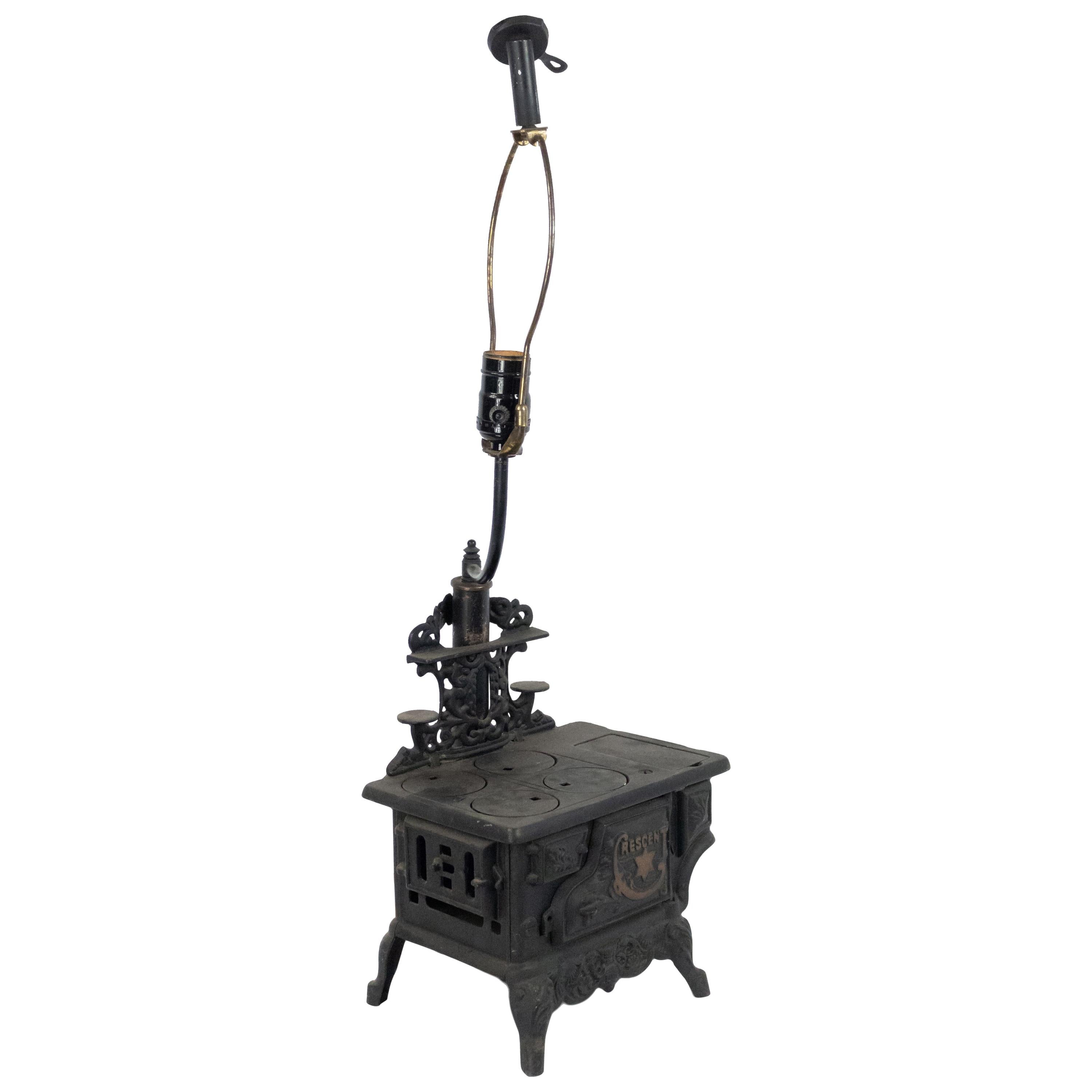 American Country Black Iron Stove Table Lamp For Sale