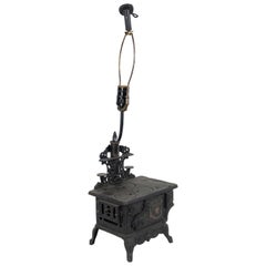 Vintage American Country Black Iron Stove Table Lamp