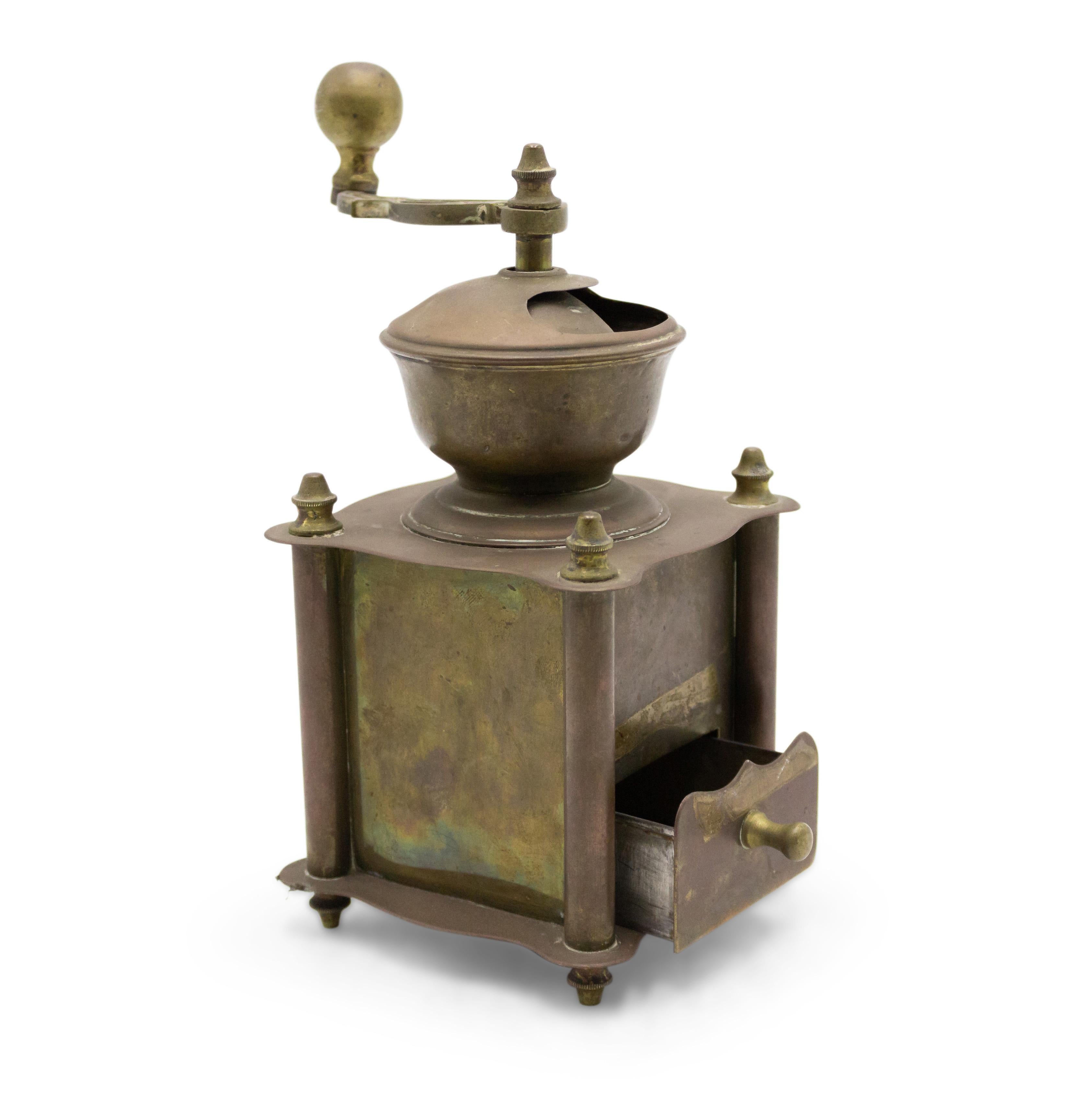 19th Century American Country Brass Coffee Grinder For Sale