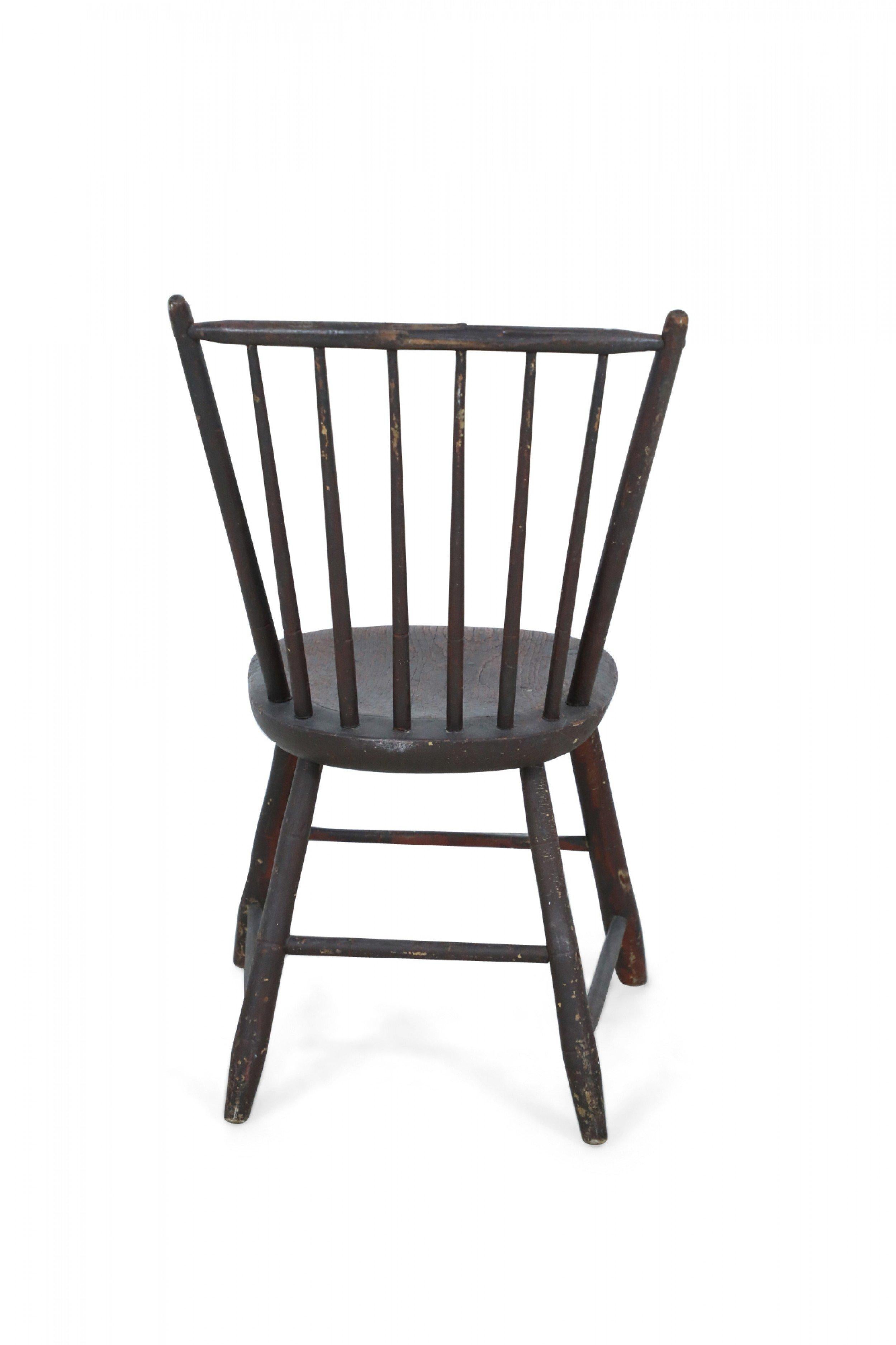 American Country Child Sized Dark Brown Painted Windsor Chair For Sale 4