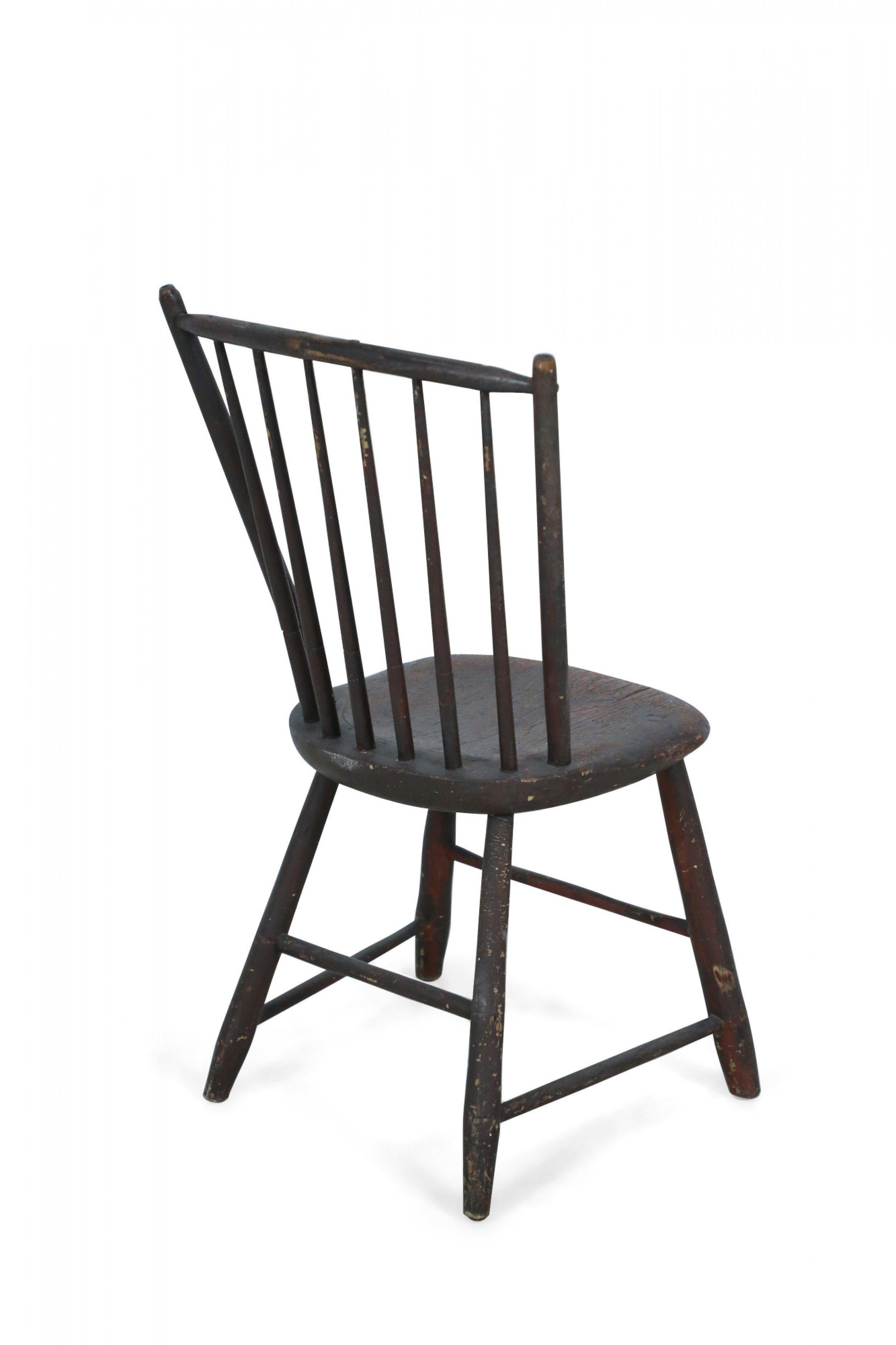 American Country Child Sized Dark Brown Painted Windsor Chair For Sale 6