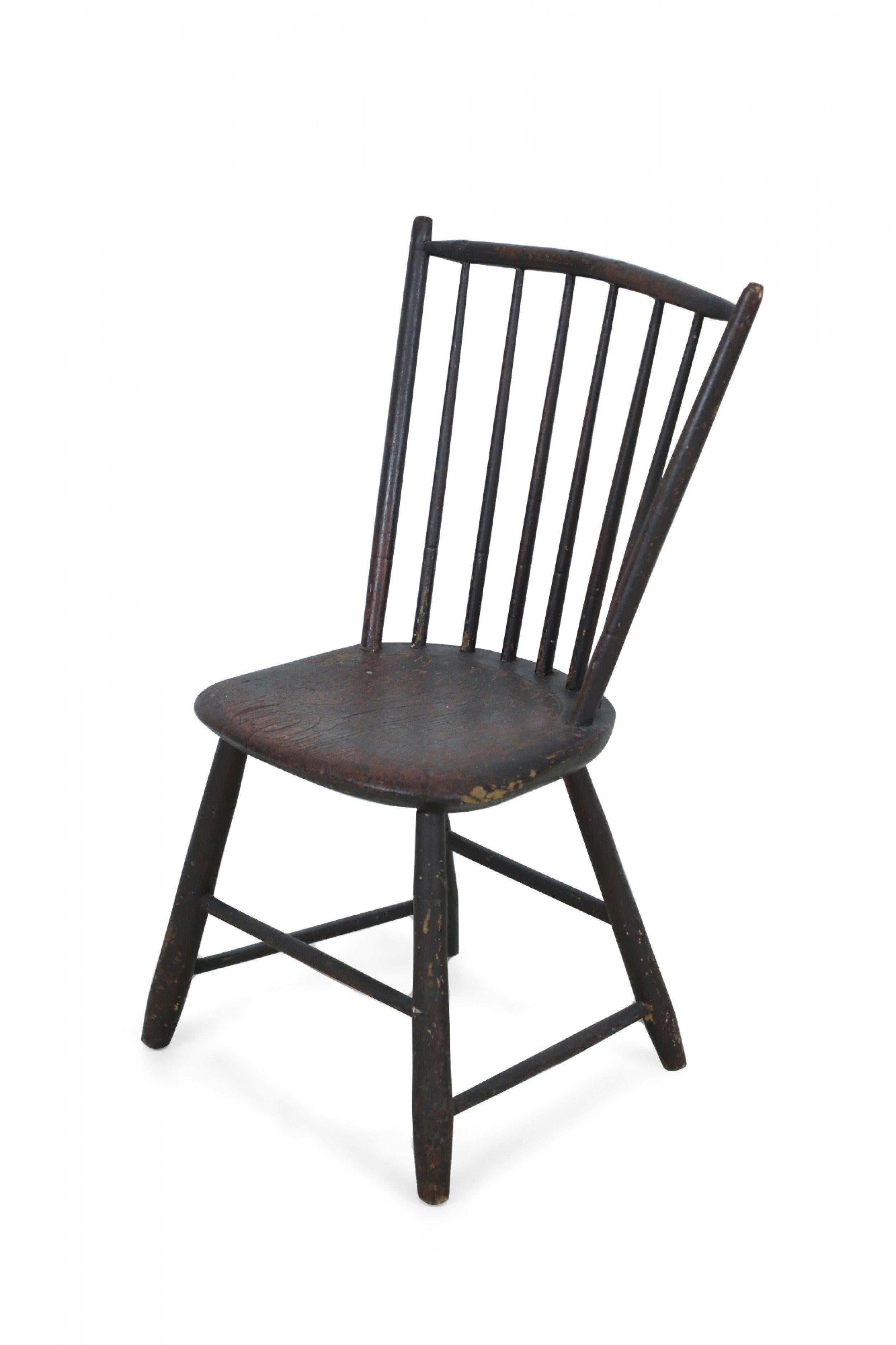 20th Century American Country Child Sized Dark Brown Painted Windsor Chair For Sale